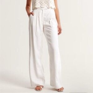 Abercrombie and Fitch Curve Love Tailored Wide Leg Linen Blend Pants White 27/4R
